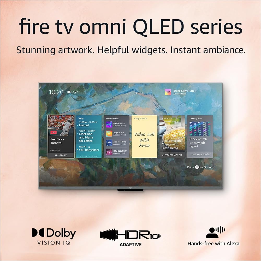 Amazon Fire TV 55" Omni QLED Series 4K UHD smart TV, Dolby Vision IQ, Fire TV Ambient Experience, local dimming, hands-free with Alexa Amazon Fire TV 55" Omni QLED Series 4K UHD smart TV, Dolby Vision IQ, Fire TV Ambient Experience, local dimming, hands-free with Alexa