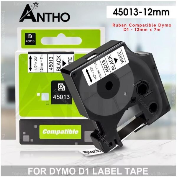 ANTHO Dymo D1 étiquettes Autocollantes, Impression En Noir Sur Fond Blanc, 12 Mm X 7 M, Pour