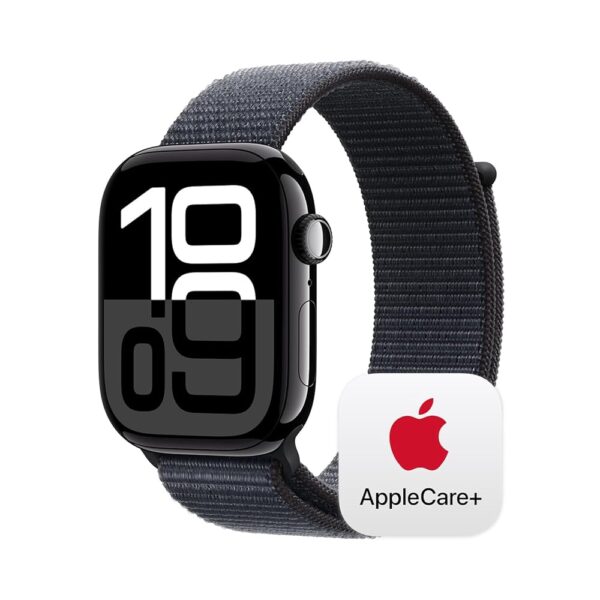 Apple Watch Series 10 [GPS 46mm] with Jet Black Aluminium Case with Ink Sport Loop. Fitness Tracker, ECG App, Always-On Retina Display, Carbon Neutral with AppleCare+ (2-years)