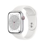 Apple Watch Series 8 [GPS + Cellular, 45mm] - Silver Aluminum Case with White Sport Band, M/L (Renewed)