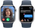 Apple Watch Series 9 [GPS + Cellular 41mm] Smartwatch with Silver Stainless Steel Case with Storm Blue Sport Band S/M. Fitness Tracker, Blood Oxygen & ECG Apps, Always-On Retina...