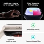 Apple Watch Series 9 [GPS + Cellular 41mm] Smartwatch with Silver Stainless Steel Case with Storm Blue Sport Band S/M. Fitness Tracker, Blood Oxygen & ECG Apps, Always-On Retina...
