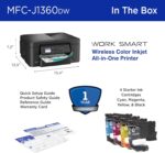 Brother Work Smart 1360 Wireless Color Inkjet All-in-One Printer with Automatic Duplex Printing and 1.8” Color Display | Includes Refresh Subscription Trial(1) (MFC-J1360DW)...