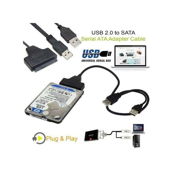 Câble USB 2.0 vers SATA, boîtier de disque dur externe de 2,5 pouces pour disques SSD, adaptateur de disque dur - Noir Câble USB 2.0 vers SATA, boîtier de disque dur externe de 2,5 pouces pour disques SSD, adaptateur de disque dur - Noir