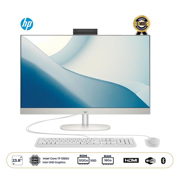 gloin0304082025cm HP All-in-One 2024 - 23.8" FHD display - Intel Core i7-1355U - 16 GB DDR4 RAM - 512 GB NVMe SSD - Keyboard + Mouse included - 6 months warranty - Image 1