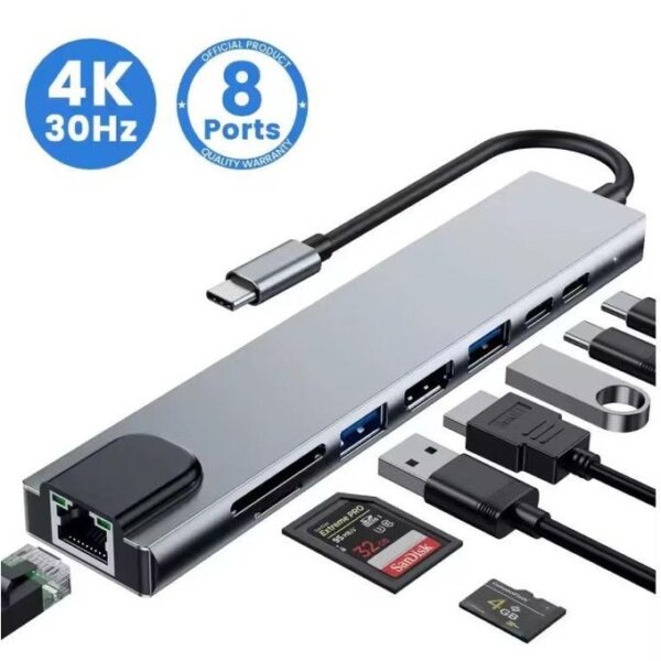 Gn Hub Type-C To HDTV 8 En 1 Gris