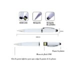 GUEETON Stylo à bille avec clé USB OTG de 128 Go, blanc, avec 4 recharges d'encre de rechange