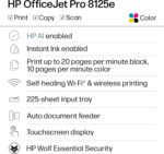 HP OfficeJet Pro 8125e Wireless All-in-One Color Inkjet Printer, Print, scan, Copy, ADF, Duplex Printing Best-for-Home Office, 3 Month Instant Ink Trial Included, AI-Enabled...