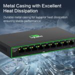 InHand ES220-8P-1T 9-Port High-Power PoE+ Unmanaged Switch | 8 PoE Ports with 120W Total Output | Fanless Metal Case for High-Density CCTV & AP Deployment