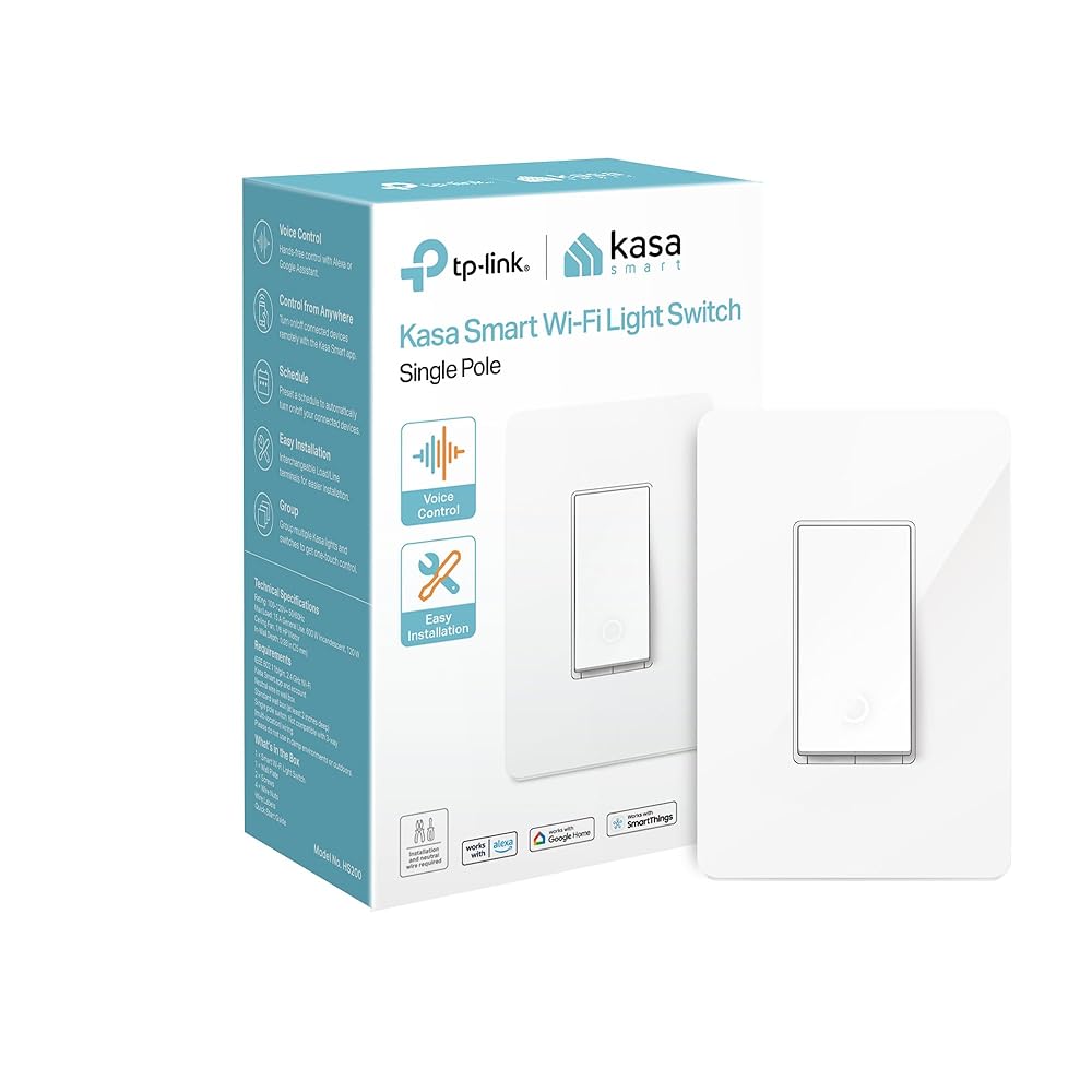 Kasa Smart Light Switch HS200, Single Pole, Needs Neutral Wire, 2.4GHz Wi-Fi Light Switch Works with Google Home, UL Certified, No Hub Required, White Kasa Smart Light Switch HS200, Single Pole, Needs Neutral Wire, 2.4GHz Wi-Fi Light Switch Works with Google Home, UL Certified, No Hub Required, White