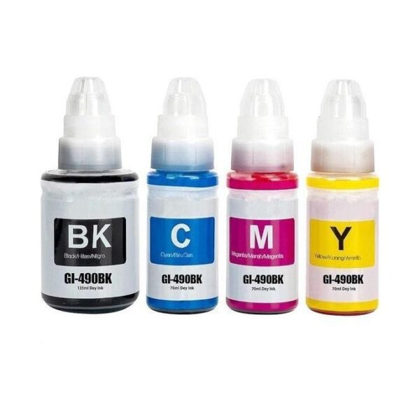 Kit Recharge D'Encre Compatible Canon G2400/2410/3400/3410 - 490 - Noir et Couleurs