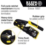 Klein Tools VDV226-110 Ratcheting Modular Data Cable Crimper / Wire Stripper / Wire Cutter for RJ11/RJ12 Standard, RJ45 Pass-Thru Connectors