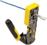 Klein Tools VDV226-110 Ratcheting Modular Data Cable Crimper / Wire Stripper / Wire Cutter for RJ11/RJ12 Standard, RJ45 Pass-Thru Connectors