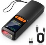 KUIIYER Mini Bluetooth Barcode Scanner, Wireless 2D QR 1D Bar Code Scanners with LCD Screen Display & Setting Keypad & AI Voice, Small Portable Handheld Barcode Reader for Smart...