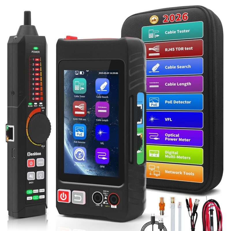Multifunction RJ45 Network Caber Tester, UTP Cable Tester Ethernet Cable Tracer, 4" IPS Touch Screen Support Network Tools, Digital Multi-Meter, VFL,OPM, POE++ Detect,RJ45 TDR,...
