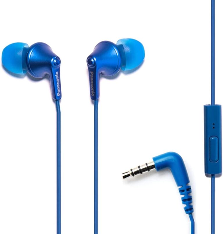 Panasonic ErgoFit Wired Earbuds with Microphone, 3.5mm Jack Headphones with Mic and Call Controller, Ergonomic Custom-Fit Earpieces (S/M/L), for Phones and Laptops -...