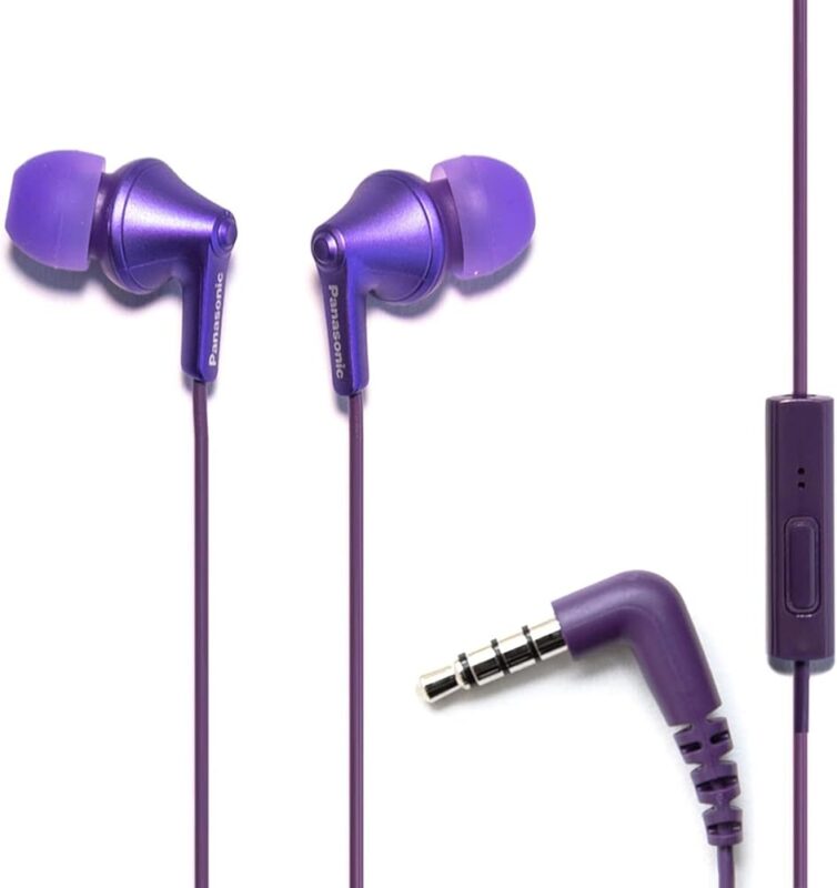 Panasonic ErgoFit Wired Earbuds With Microphone, 3.5mm Jack Headphones with Mic and Call Controller, Ergonomic Custom-Fit Earpieces (S/M/L), for Phones and Laptops -...