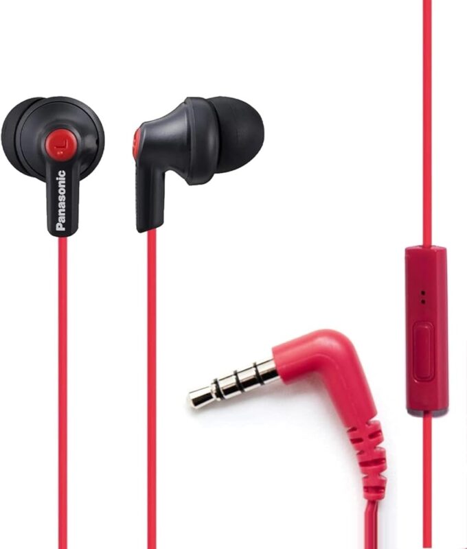 Panasonic ErgoFit Wired Earbuds With Microphone, 3.5mm Jack Headphones with Mic and Call Controller, Ergonomic Custom-Fit Earpieces (S/M/L), for Phones and Laptops -...