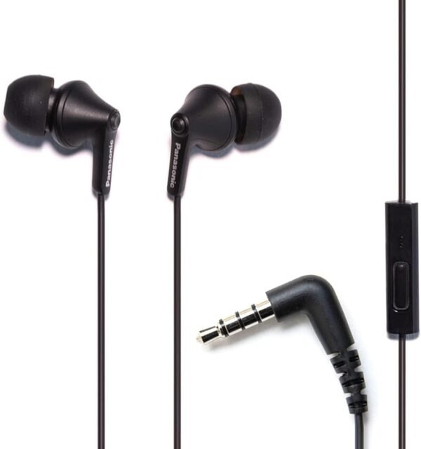 Panasonic ErgoFit Wired Earbuds With Microphone, 3.5mm Jack Wired Headphones with Mic and Call Controller, Ergonomic Custom-Fit Earpieces (S/M/L), for Phones and Laptops -...