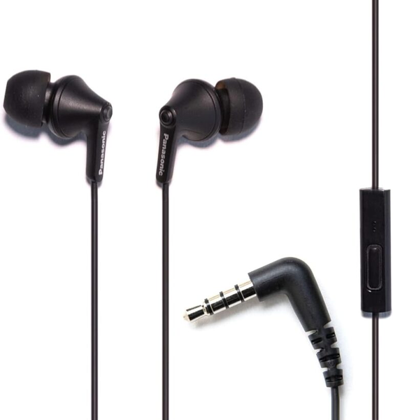 Panasonic ErgoFit Wired Earbuds With Microphone, 3.5mm Jack Wired Headphones with Mic and Call Controller, Ergonomic Custom-Fit Earpieces (S/M/L), for Phones and Laptops -...