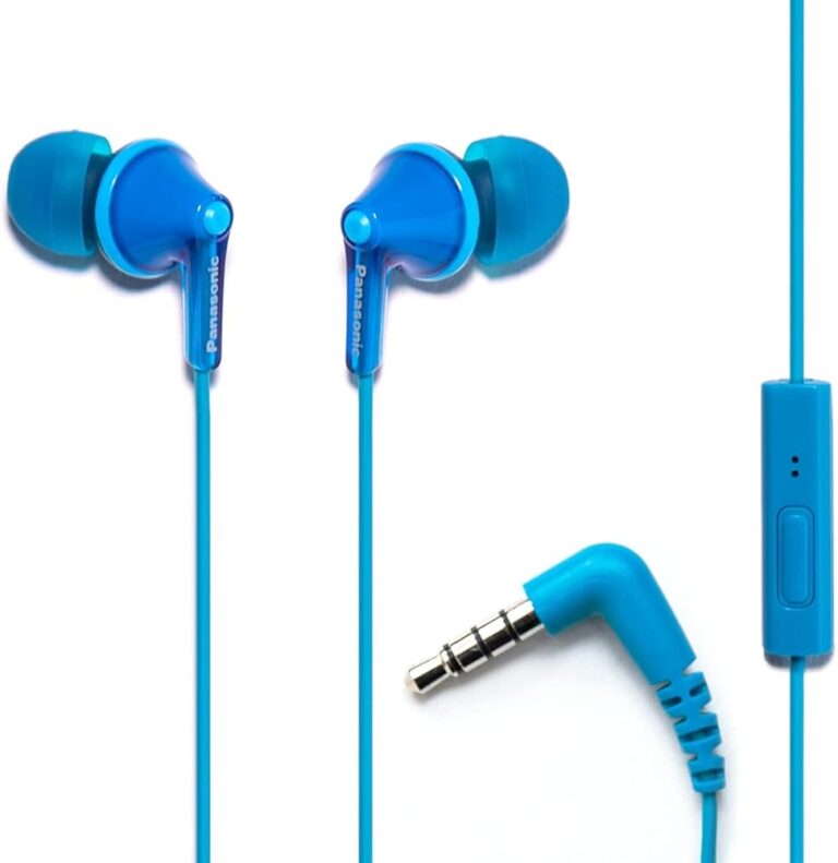 Panasonic ErgoFit Wired Earbuds With Microphone, 3.5mm Jack Wired Headphones with Mic and Call Controller, Ergonomic Custom-Fit Earpieces (S/M/L), for Phones and Laptops -...