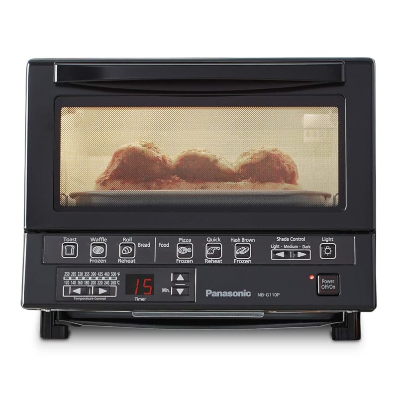 Panasonic FlashXpress Toaster Oven Countertop, 4-Slice Compact Size with Double Infrared Heating, 6 Auto Cook Options and Precise Temperature Control, 1300W - NB-G110P-K (Black)