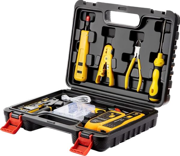 Pass Through RJ45 Crimp Tool Kit, Network Tool Kit, Ethernet Crimper Cat6 Cat5e Cat5 Crimping Tool with Wire Tracker, 110/88 Punchdown Tool, Cat6 Pass Through Connectors, Wire...