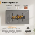Perlegear Corner TV Wall Mount Long Arm TV Mount Bracket for 32-75 Inch TVs-Full Motion Wall Mount with 32.37” Extension & Swivel Articulating Arm & Tilt, MAX VESA 600x400mm,...