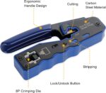 RJ45 Crimp Tool Kit Pass Thru Ethernet Crimper for Cat5e Cat6 Cat6a 8P8C Modular Connectors, All-in-One Cat6 Crimping Tool and Tester(9V Battery Not Included)