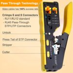 Solsop Pass Through RJ45 Crimp Tool Kit All-in-One Ethernet Crimper Cat7 Cat6 Cat5 Crimping Tool with Network Cable Tester, 50-Pack Cat6 RJ45 Pass Through Connector, 50-Pack...