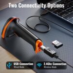 Tera Barcode Scanner Wireless 1D Laser Cordless Barcode Reader with Battery Level Indicator, Versatile 2 in 1 2.4Ghz Wireless and USB 2.0 Wired