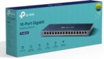 TP-Link 16 Port Gigabit Ethernet Network Switch, Desktop/ Wall-Mount, Fanless, Sturdy Metal w/ Shielded Ports, Traffic Optimization, Unmanaged (TL-SG116)