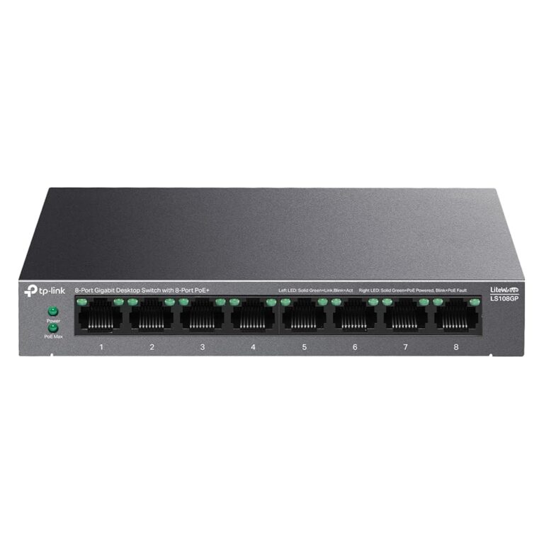 TP-Link LS108GP | 8 Port PoE Gigabit Ethernet Switch | 8 PoE+ Port @ 62W | Plug & Play | Extend Mode | PoE Auto Recovery | Desktop/Wall Mount | Silent Operation