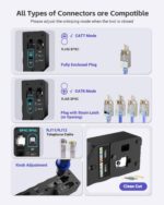 VCELINK RJ45 Crimp Tool, All-In-One Ethernet Pass Through Crimper for CAT7 CAT6A CAT6 CAT5e CAT5 Ethernet Connectors by Screw Adjustment (Kit-with Punch down Tool)