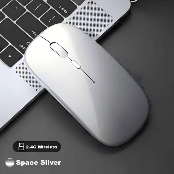 2.4GHz Ultra-Slim Rechargeable Wireless Mouse with Silent Buttons and Adjustable DPI - Silver