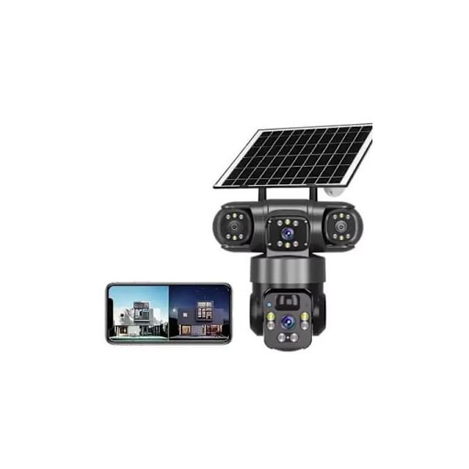 3 Lens 4G Solar CCTV Camera – Wireless Outdoor PTZ Security Camera with Night Vision, Motion Detection, SIM Card & V380 Pro App