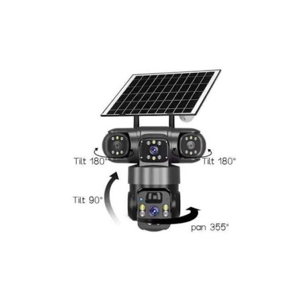 3 Lens 4G Solar CCTV Camera – Wireless Outdoor PTZ Security Camera with Night Vision, Motion Detection, SIM Card & V380 Pro App