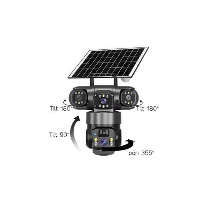 3 Lens 4G Solar CCTV Camera – Wireless Outdoor PTZ Security Camera with Night Vision, Motion Detection, SIM Card & V380 Pro App
