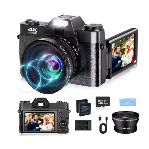 4K HD 75MP Retro Mirrorless Camera 16x Zoom WiFi Digital Camera With 3-Inch Flip Screen 64G