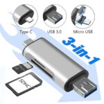 5 in 1 Card Reader, USB-A, Micro USB, Type-C Combo to 2-Slot TF, SD Card Reader OTG Card Adapter Compatible with Smartphone, Laptop, PC, Fast Transfer