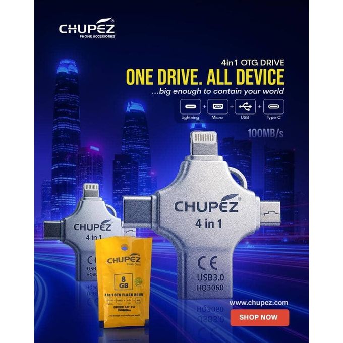 Chupez Otg 128GB Ultra Micro USB Type-c Lightning 4in1 Flash Drive For IPhone Samsung Android Phones