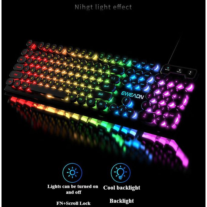 Eweadn Wired Gaming Keyboard Punk game key board with round feel and 26 keys
