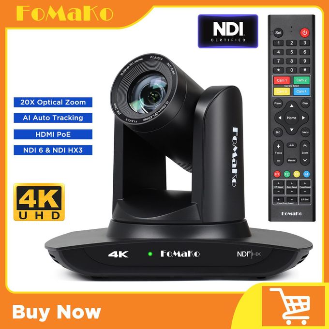 FOMAKO K20UH 4K HDMI PTZ Camera with AI Auto-Tracking(Gen 3), NDI HX3 Certified, 20X Optical Zoom, USB 3.0/LAN, PTZ Camera 4K for Church, Worship, Education, Conferences,(NDI...