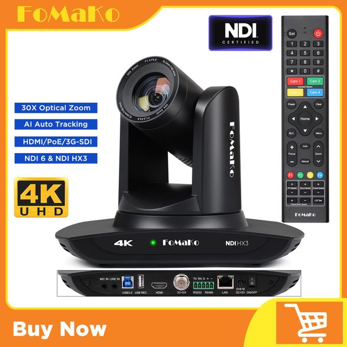 FOMAKO K30NS 4K 30x PTZ Camera,30x Optical Zoom,NDI 6 & NDI HX3 Certified, AI Auto-Tracking Gen 3, 3G-SDI IP USB3.0 HDMI PTZ Camera for Church Services Worship Education,Black...
