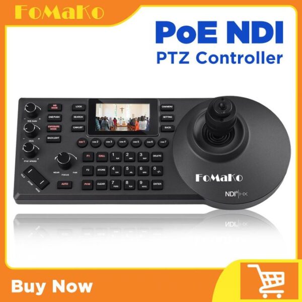 FOMAKO KC608 Pro NDI PTZ Controller (Black) - PoE, LCD Screen Preview, 4D Joystick, NDI Technology Included, for Church Live Streaming & Education