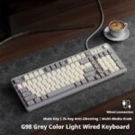 G98 Wired silent keyboard with colorful lights, 98 key layout, mechanical feel-Grey