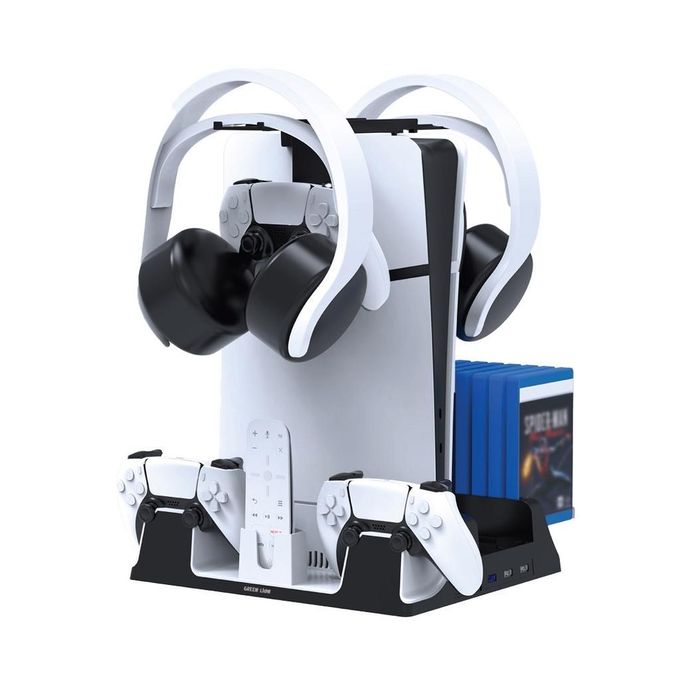 GREEN LION New PS5/PS5 SLIM/PS5 PRO Multi-functional Cooling + Charging Station Dock Stand With Game Slots