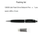 GUEETON 128GB OTG Usb Flash Drive Ballpoint Pen BLACK with 4 pcs spare refills