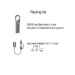GUEETON 128GB USB Flash Drive metal hook with OTG 3 In 1 usb dadapter cable