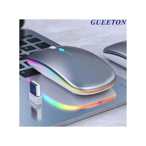 GUEETON Ultra-thin Wireless Mouse 2.4G Bluetooth Dual Mode Rechargeable Silver